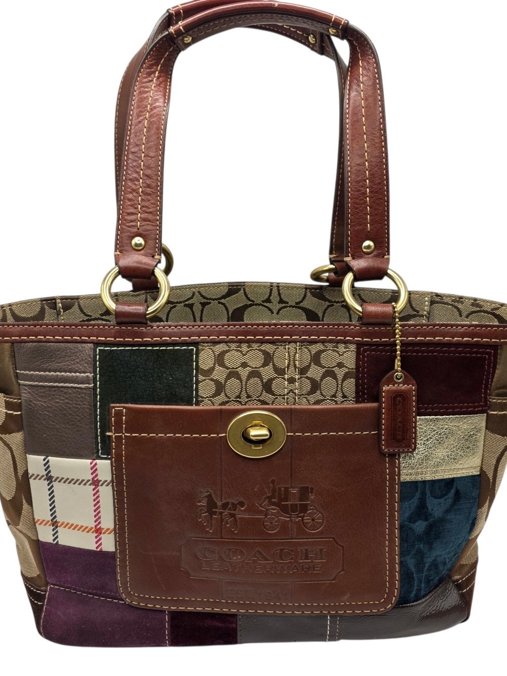 Vintage Coach Multicolor Patchwork Leather Tote Bag Y2K Colorful
